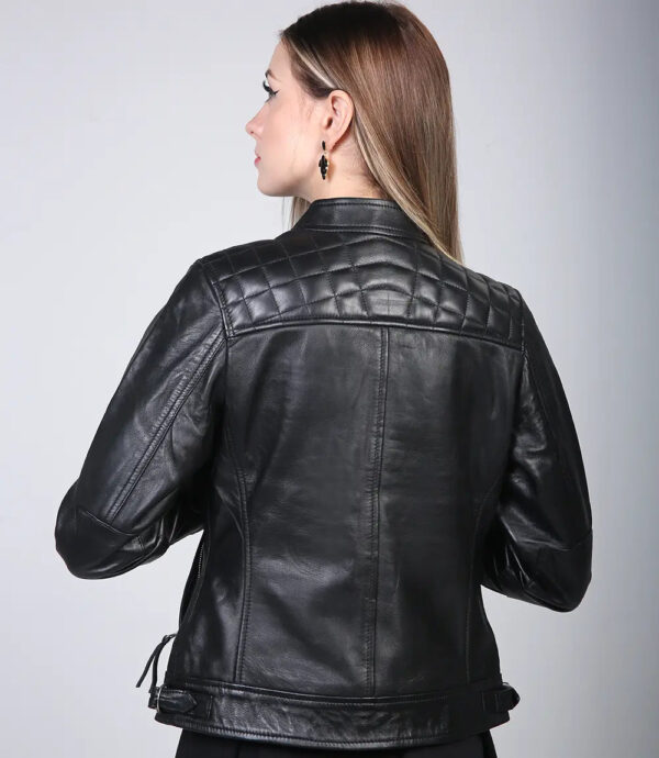 Johnson Women Black Cafe Racer Leather Jacket - Image 2