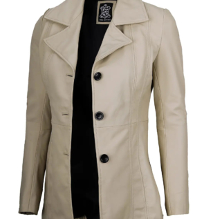 Womenbeigeleatherblazer