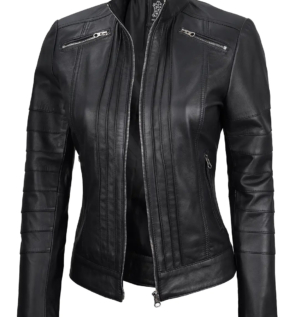 Womenblackcaferacerleatherjacket