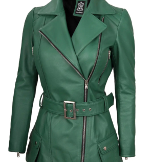 Womengreenbikerleatherjacket