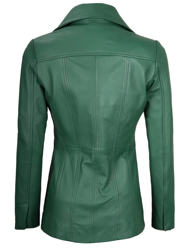 Women Green Real Leather Blazer - Image 2