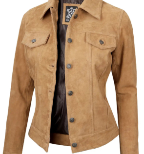 Womenlightbrownsuedeleatherjacket