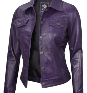 Womenpurpletruckerleatherjacket