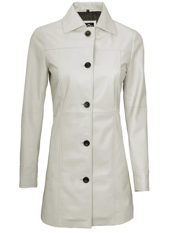 Kandis Women Off White Real Leather Car Coat - Image 5