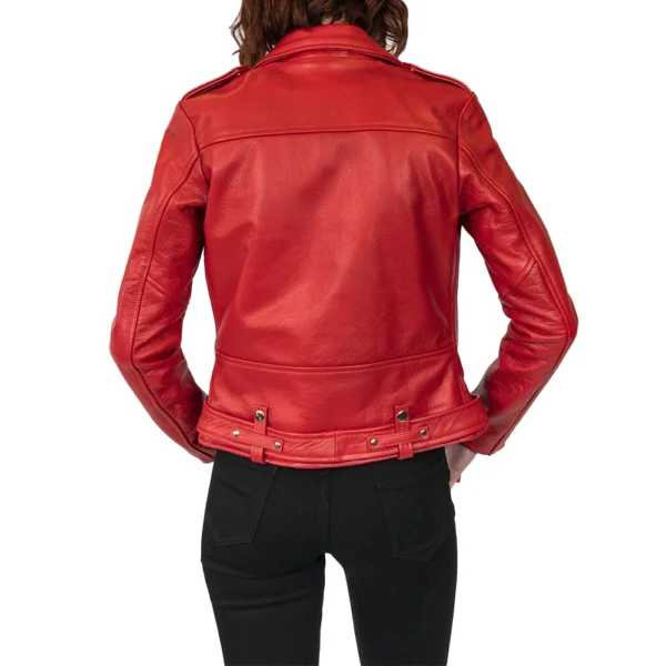 Maria Red Leather Moto Jacket - Image 9