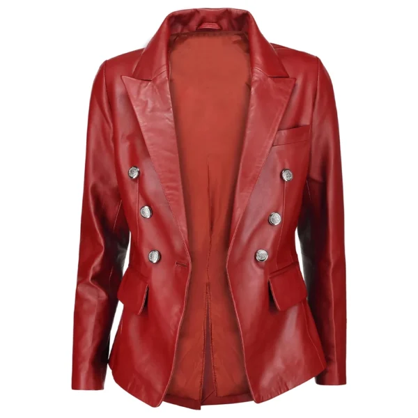 Double Breasted Red Leather Blazer Ladies Choice - Image 2