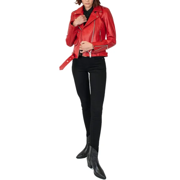 Maria Red Leather Moto Jacket - Image 10