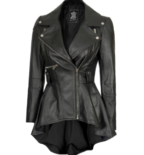 WomensAsymmetricalBlackBikerLeatherJacket