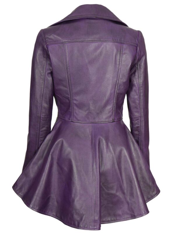 Womens Asymmetrical Peplum Purple Leather Jacket - Image 2