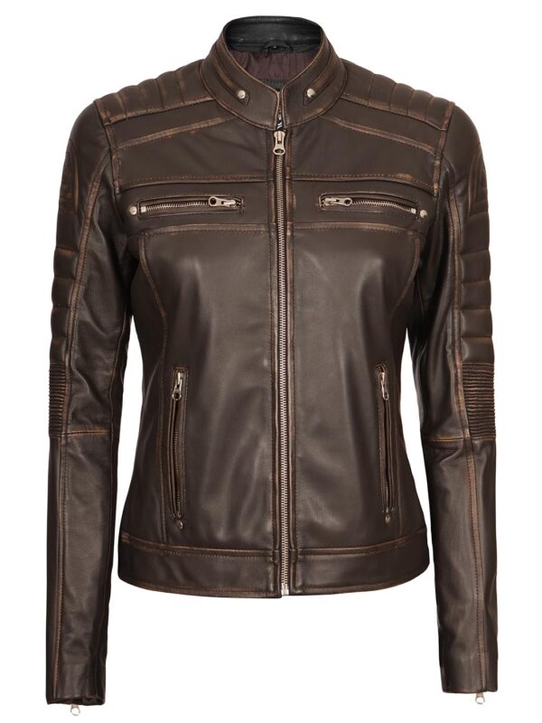 Austin Dark Brown Motorcycle Leather Jacket for Women - Image 3