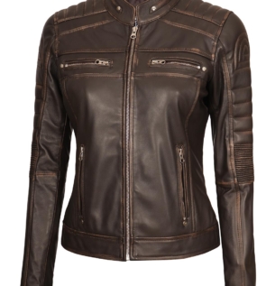 WomensBrownRealLambskinBikerLeatherJacket