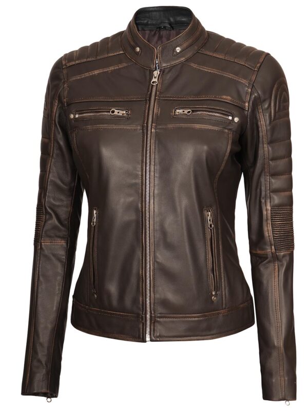 Austin Dark Brown Motorcycle Leather Jacket for Women