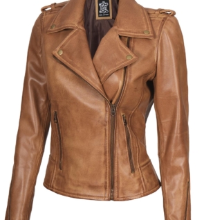 WomensCamelBikerRealLambskinLeatherJacket
