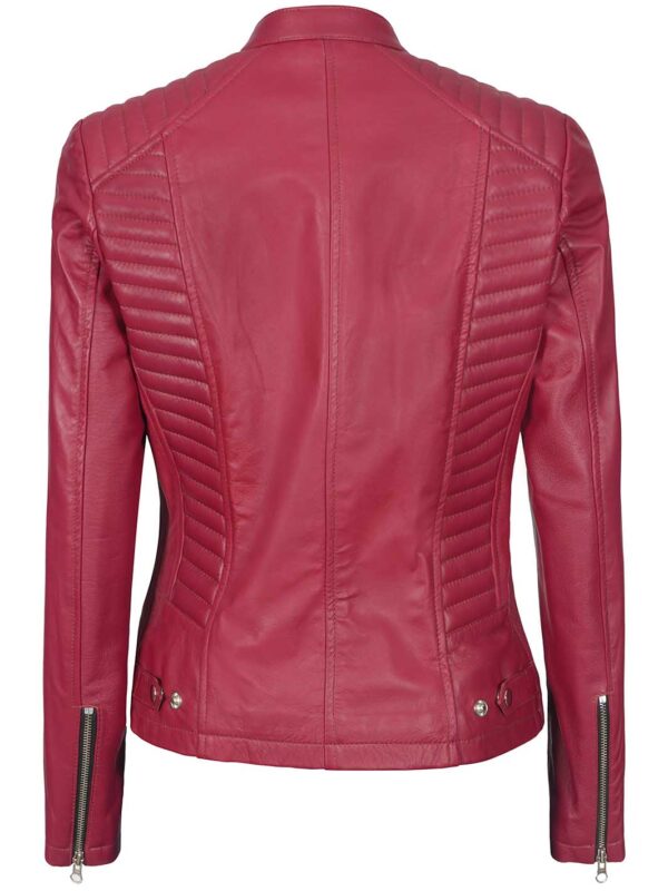 Rachel Women's Pink Cafe Racer Leather Jacket - Image 2