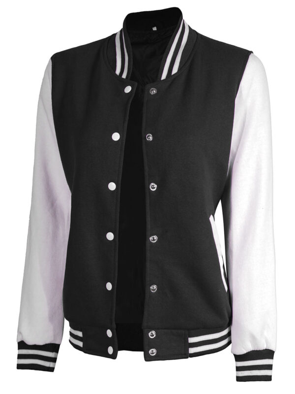 Women's White & Black Plain Varsity Jacket - Image 5