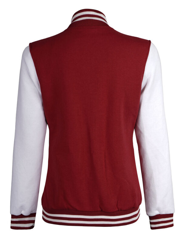 Women's White & Maroon Plain Lettermen Jacket - Image 2