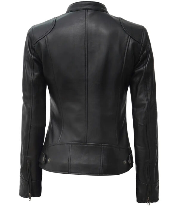 Dodge Women's Black Lambskin Leather Motorcycle Jacket - Image 2