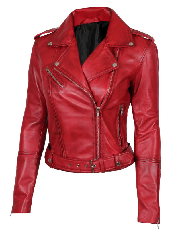 Margaret Women's Red Asymmetrical Motorcycle Leather  Jacket