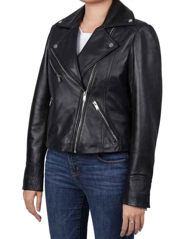 Ninfa Relax Fit Black Biker Leather Jacket - Image 4
