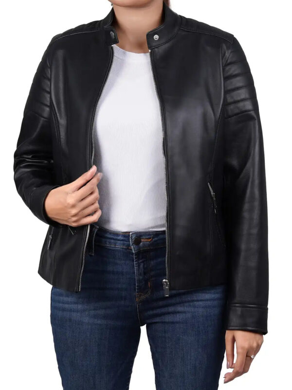 Carrie Relax Fit Black Cafe Racer Leather Jacket - Image 4