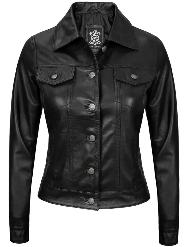 Fernando Women Black Leather Trucker Jacket - Image 5