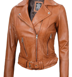 Womentanleatherbikersjacket