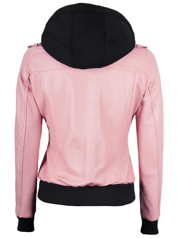 Edinburgh Pink Leather Bomber Jacket With Hood - Image 2