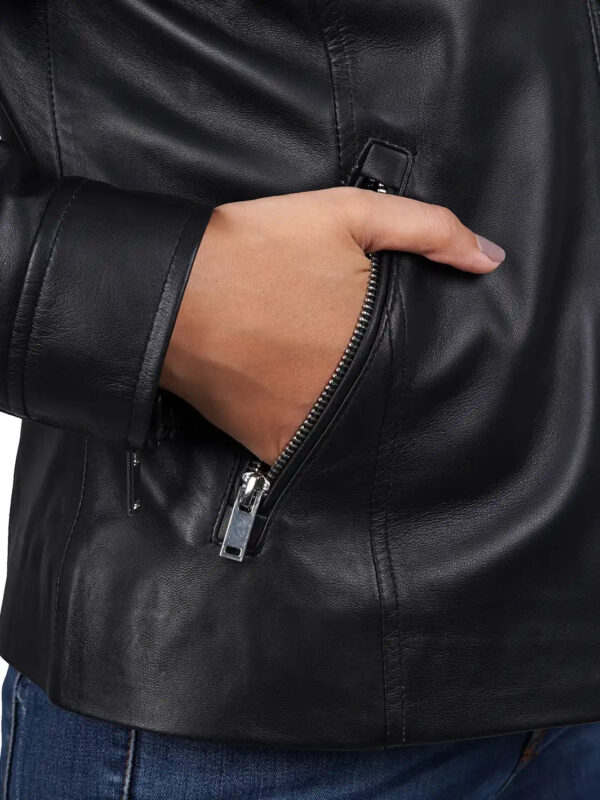 Carrie Relax Fit Black Cafe Racer Leather Jacket - Image 9