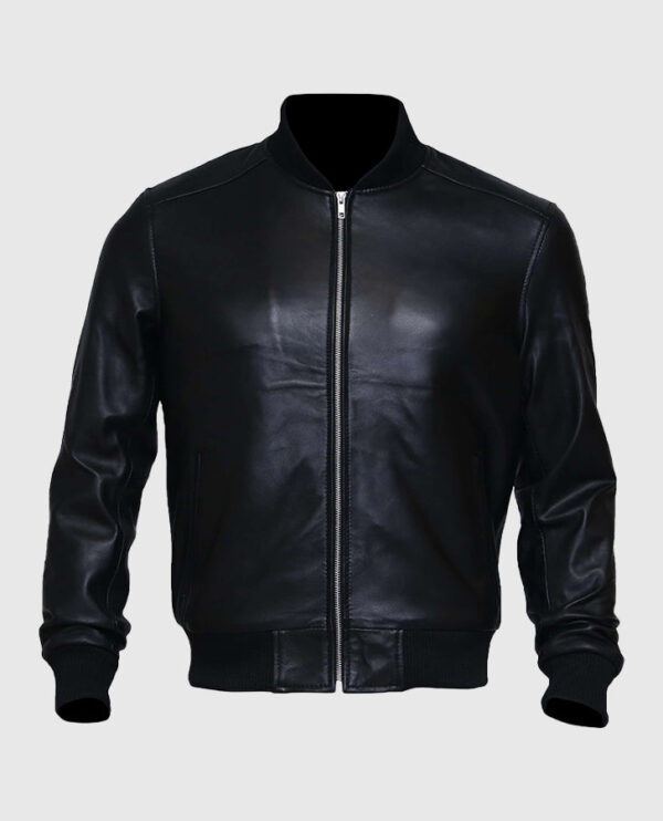 Men's Black Sheepskin Leather Varsity Bomber Jacket