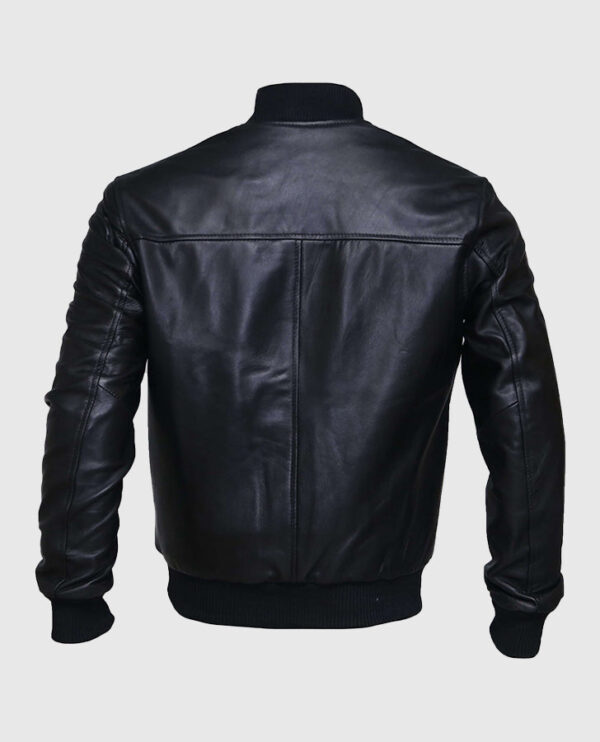 Men's Black Sheepskin Leather Varsity Bomber Jacket - Image 2