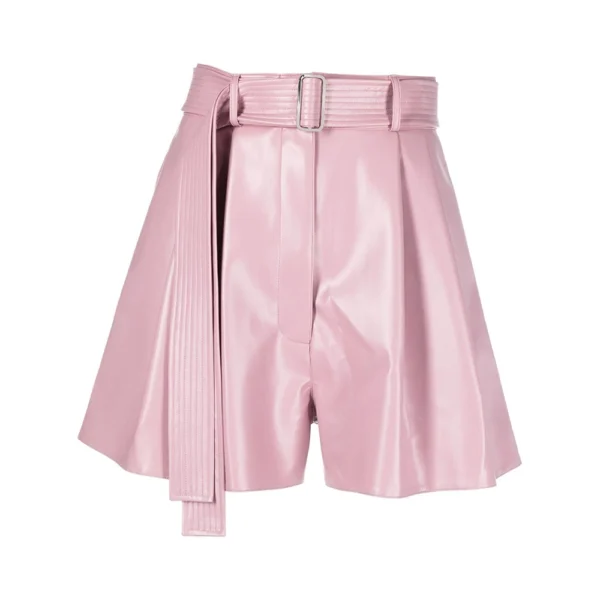 Pink Leather High Waisted Belted Shorts - Image 5