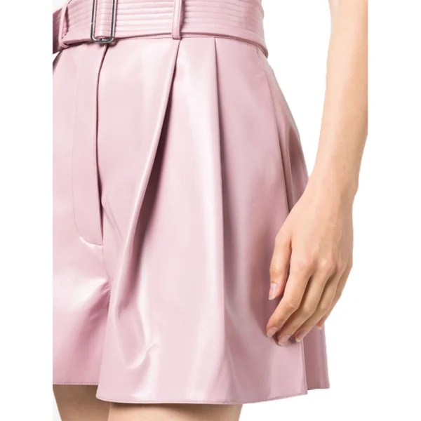 Pink Leather High Waisted Belted Shorts - Image 3