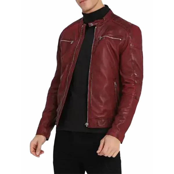 Red Leather Biker Jacket - Image 2