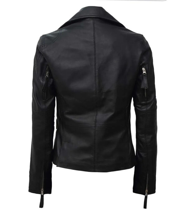 Ramsey Women Asymmetrical Black Biker Leather Jacket - Image 2