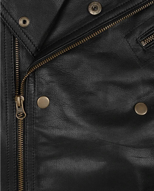 Men's Black Motorcycle Leather Jacket - Image 3