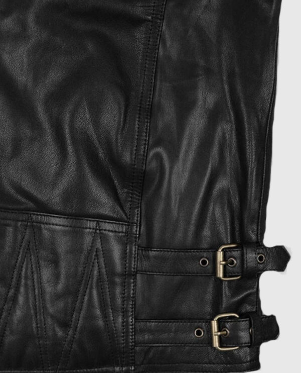 Men's Black Motorcycle Leather Jacket - Image 4