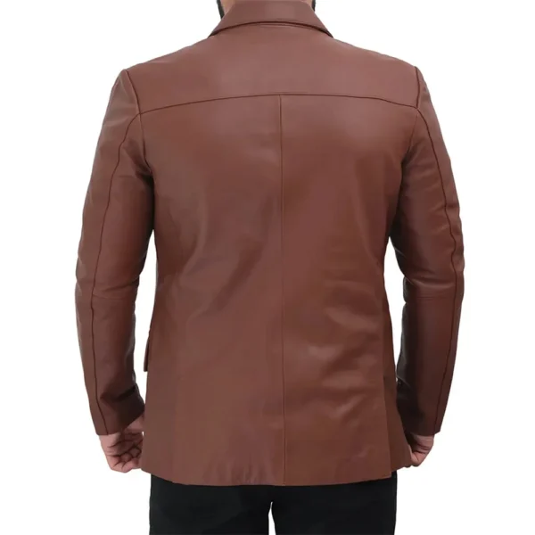 Albion Men’s Two Buttoned Brown Leather Blazer - Image 4