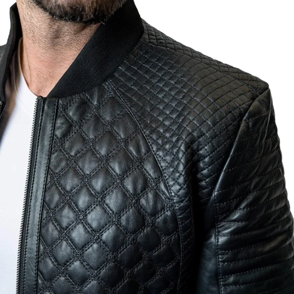 Mens Textured Black Crocodile Leather Jacket​ - Image 2