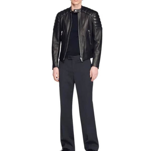 Black Leather Jacket Mens With Quilted Shoulders - Image 4