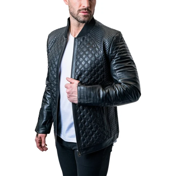 Mens Textured Black Crocodile Leather Jacket​ - Image 3