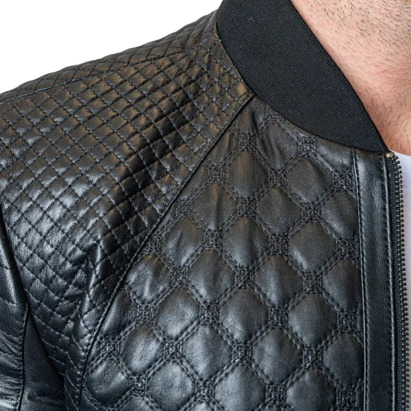 Mens Textured Black Crocodile Leather Jacket​ - Image 6