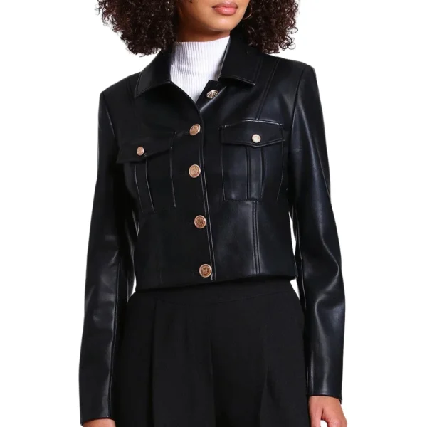 Victoria Black Leather Military Style Jacket
