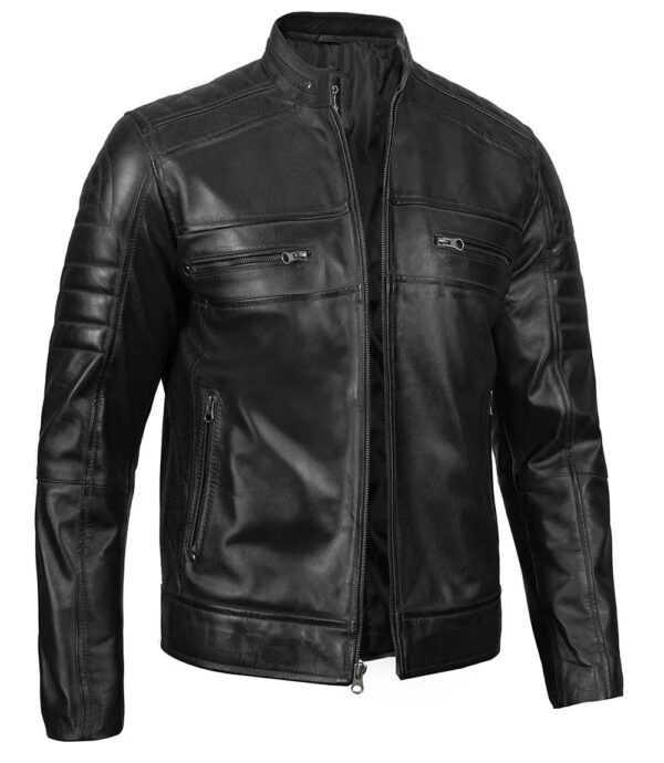 Austin Mens Black Cafe Racer Leather Jacket - Image 5