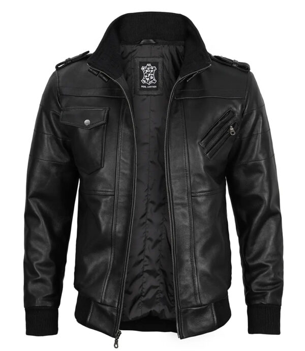 Edinburgh Tall Mens Black Leather Jacket with Removable Hoodie - Image 5