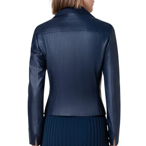 Falcon Womens Blue Biker Style Leather Jacket - Image 3