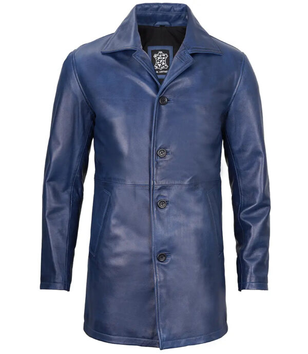Santiago Blue Wax Real Leather Car Coat - Image 4