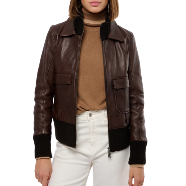Womens Real Aviator Brown Leather Bomber Jacket