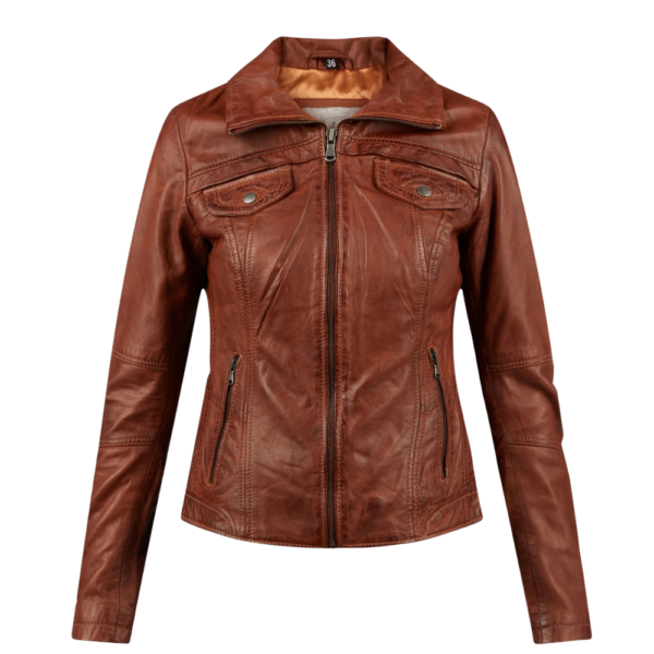 Women’s Brown Color Leather Trucker Jacket