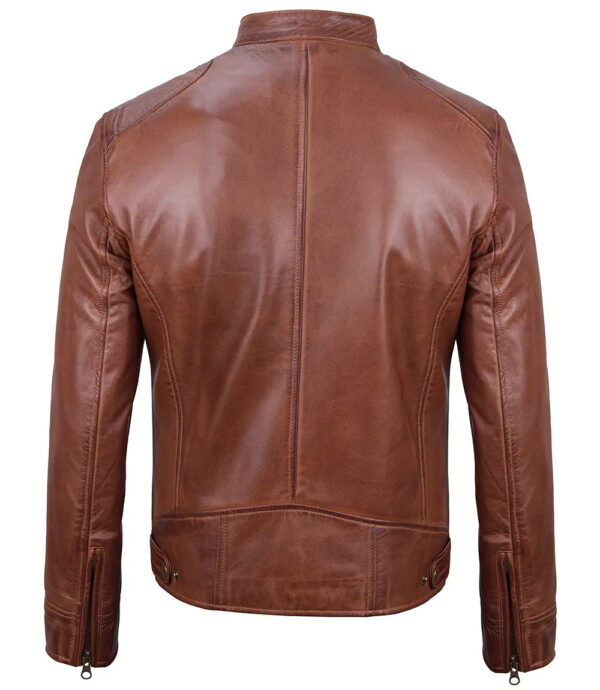 Dodge Tall Mens Cognac Cafe Racer Leather Jacket - Image 2