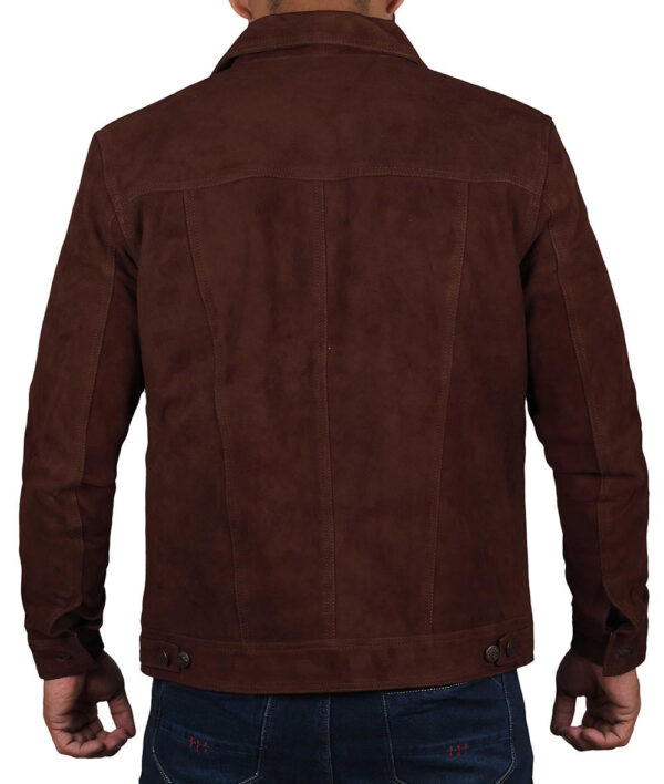 Logan Men's Dark Brown Suede Trucker Jacket - Image 2